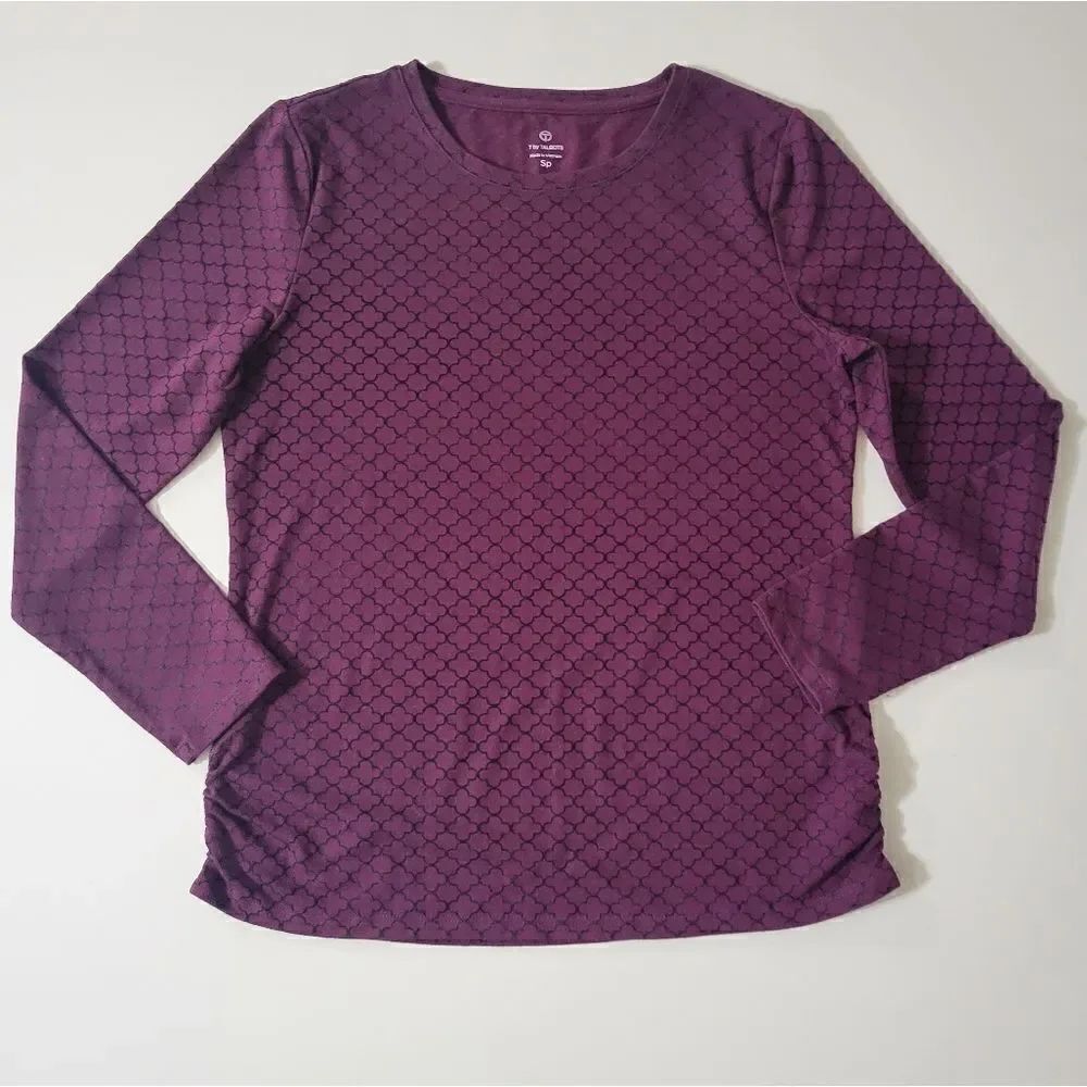Talbots Women's Burgundy Crewneck Long Sleeve Lattice Print Pullover